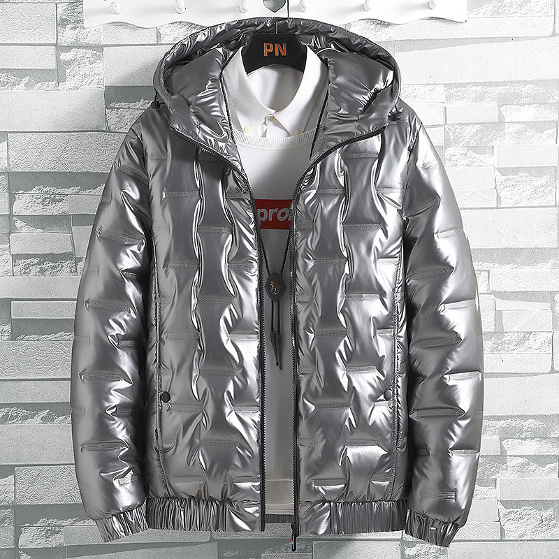 Winter Warm Men'S New Hooded Jacket Casual Shiny Cotton Coat Short